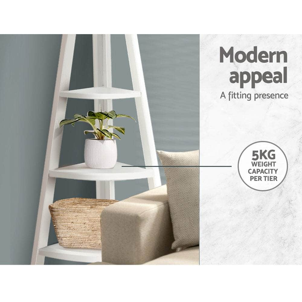 Bookshelf Corner Shelf 5 Tiers - Cane White