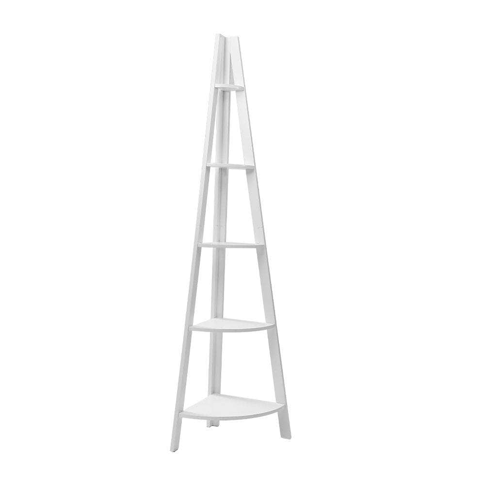 Bookshelf Corner Shelf 5 Tiers - Cane White