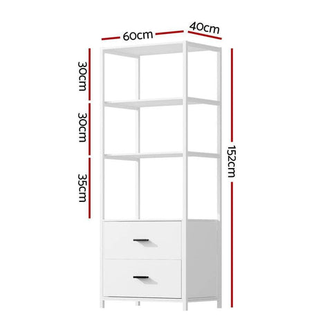 Bookshelf Display Shelf 2 Drawers 152CM White