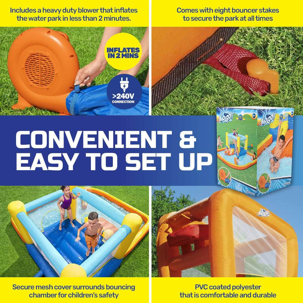 Bounce Water Park Inflatable Pool Slide w Electric Blower