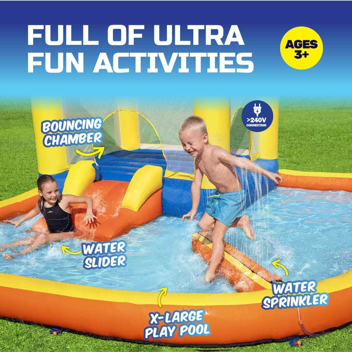 Bounce Water Park Inflatable Pool Slide w Electric Blower