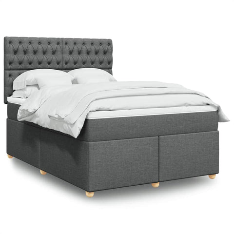 Box Spring Bed with Mattress Dark Grey Queen