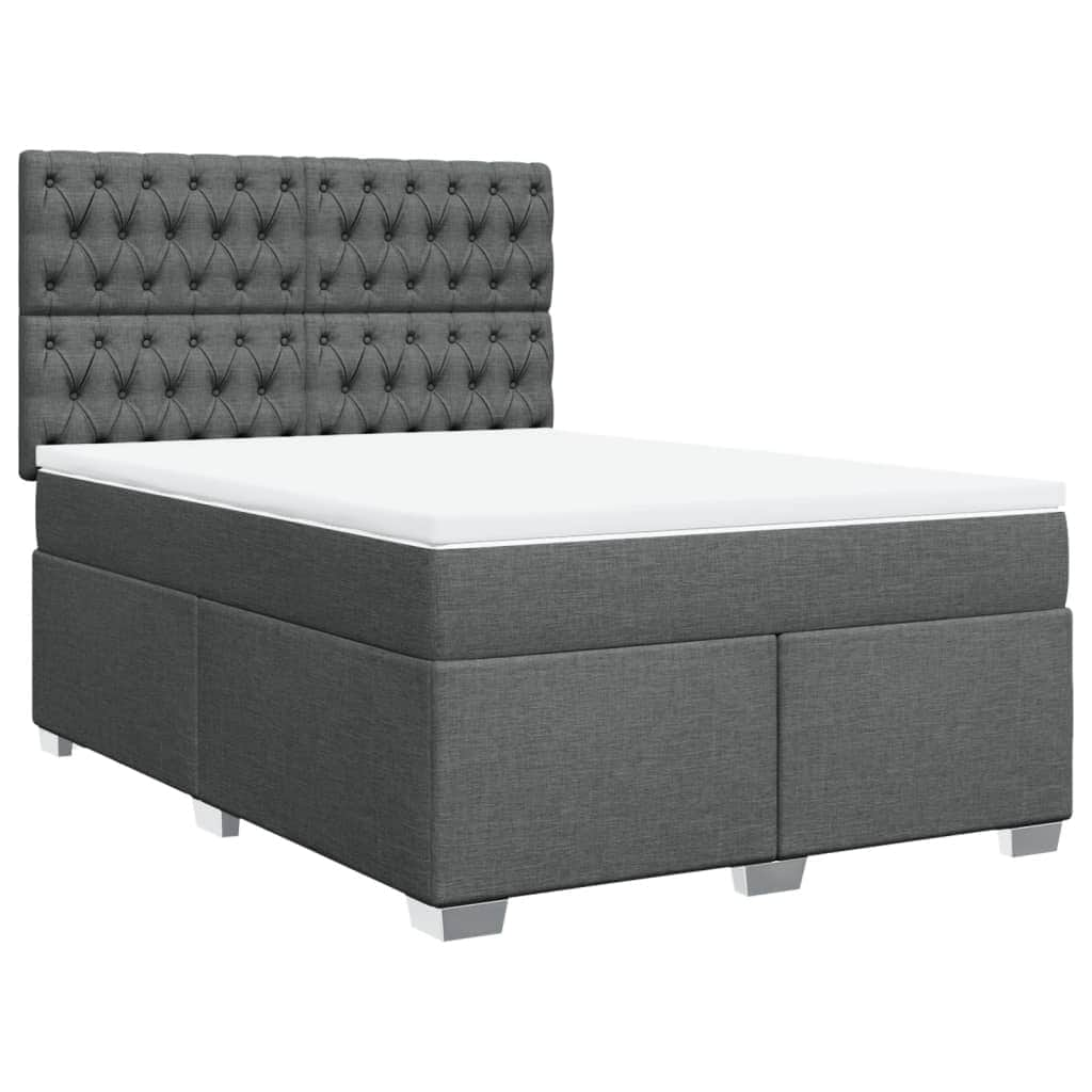 Box Spring Bed with Mattress Dark Grey Queen