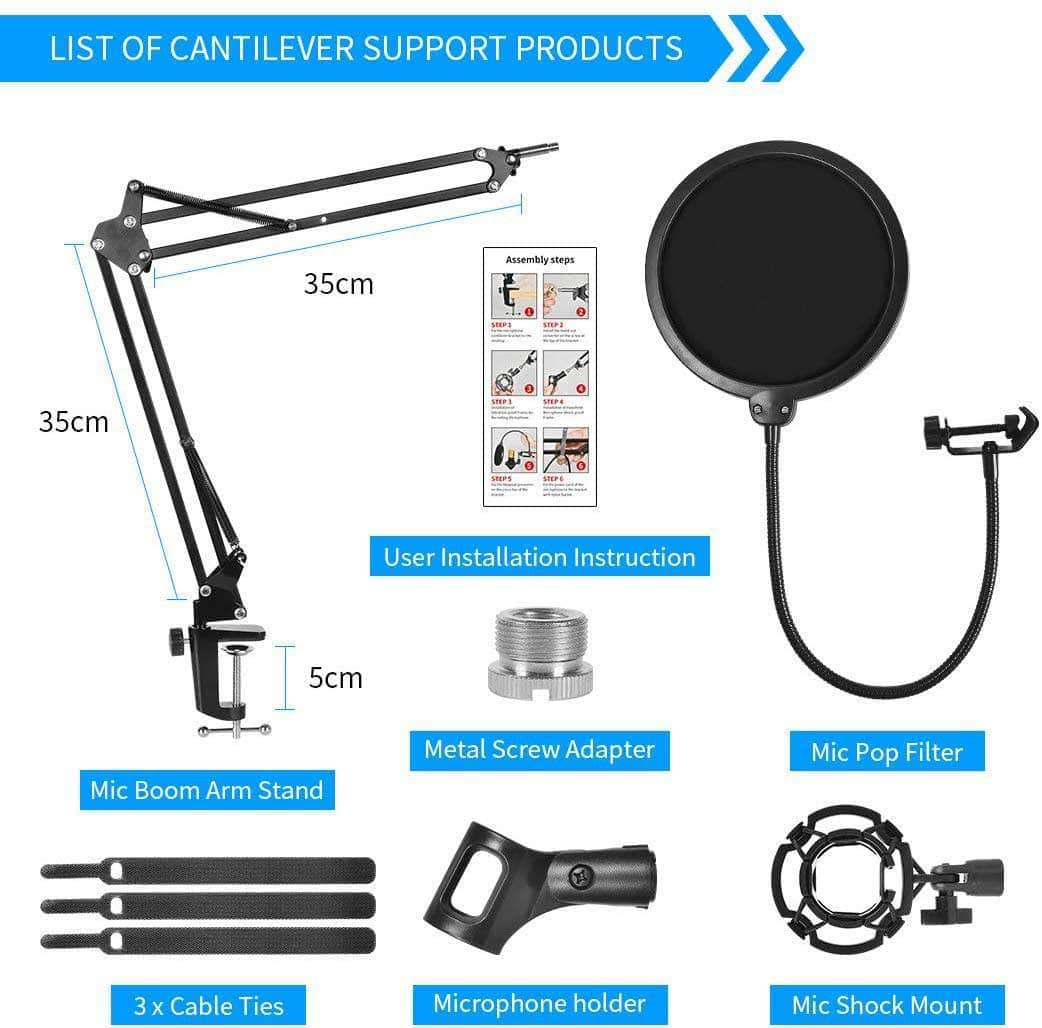 Broadcasting Microphone Stand: Screw Adapter, Windscreen Filter