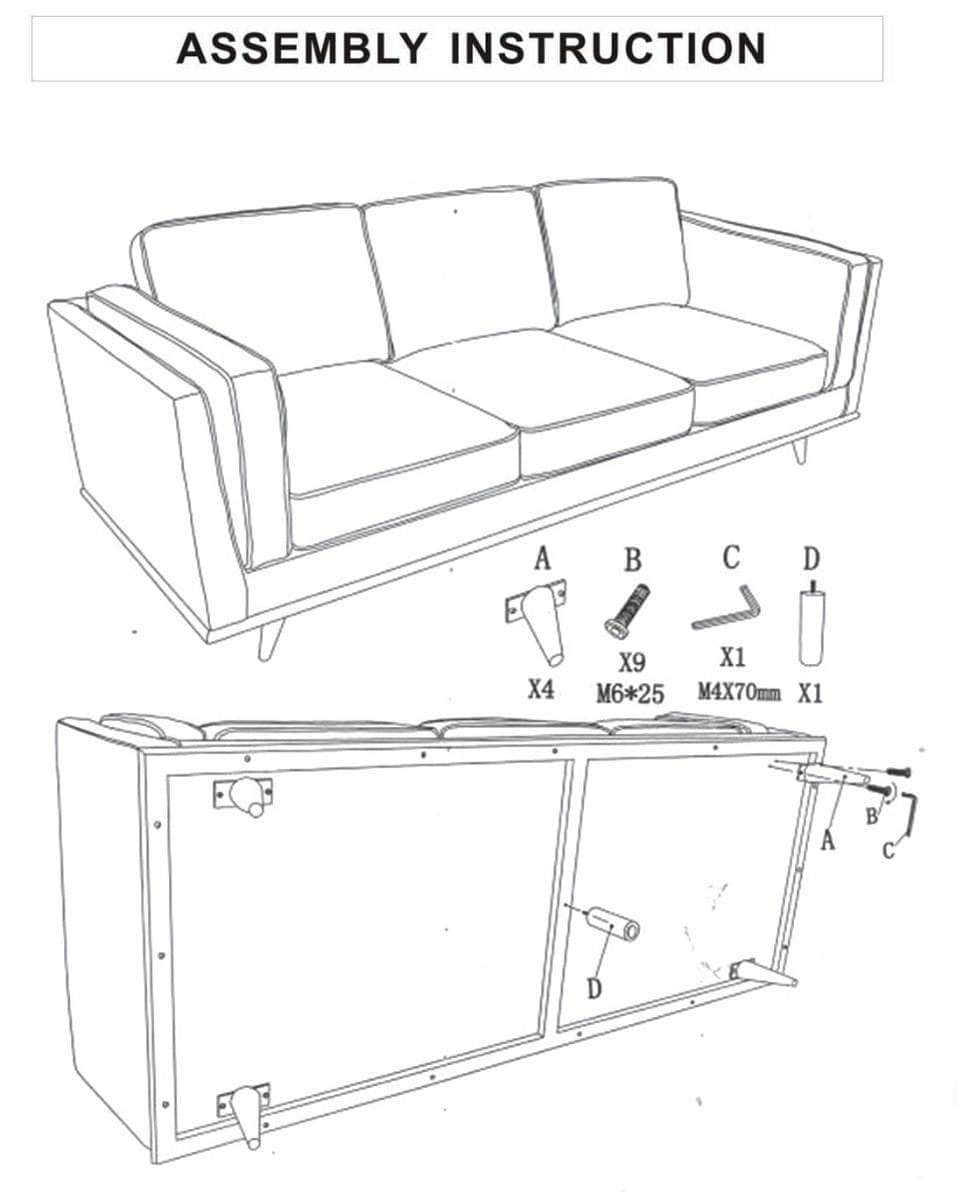 Brown 3-Seater Lounge Sofa With Wooden Frame