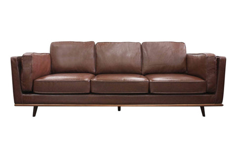 Brown 3-Seater Lounge Sofa With Wooden Frame