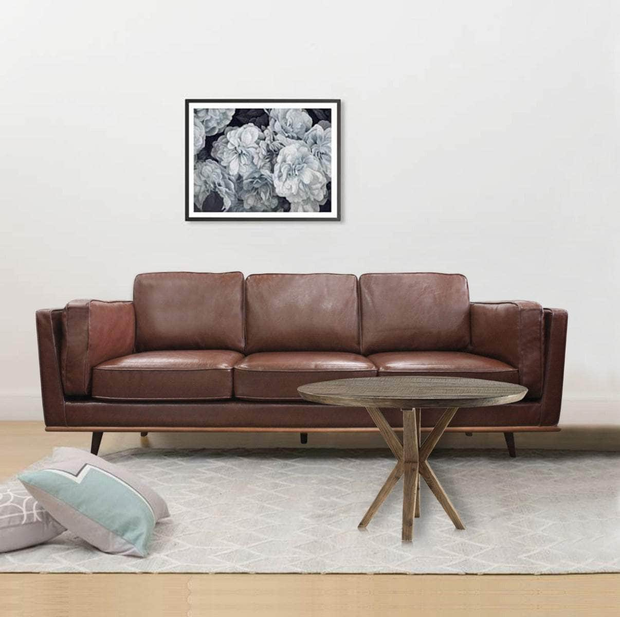 Brown 3-Seater Lounge Sofa With Wooden Frame