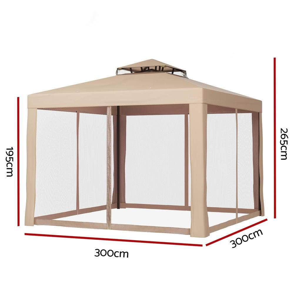 Brown Gazebo Marquee 3m Outdoor Event Tent with Mesh Wall