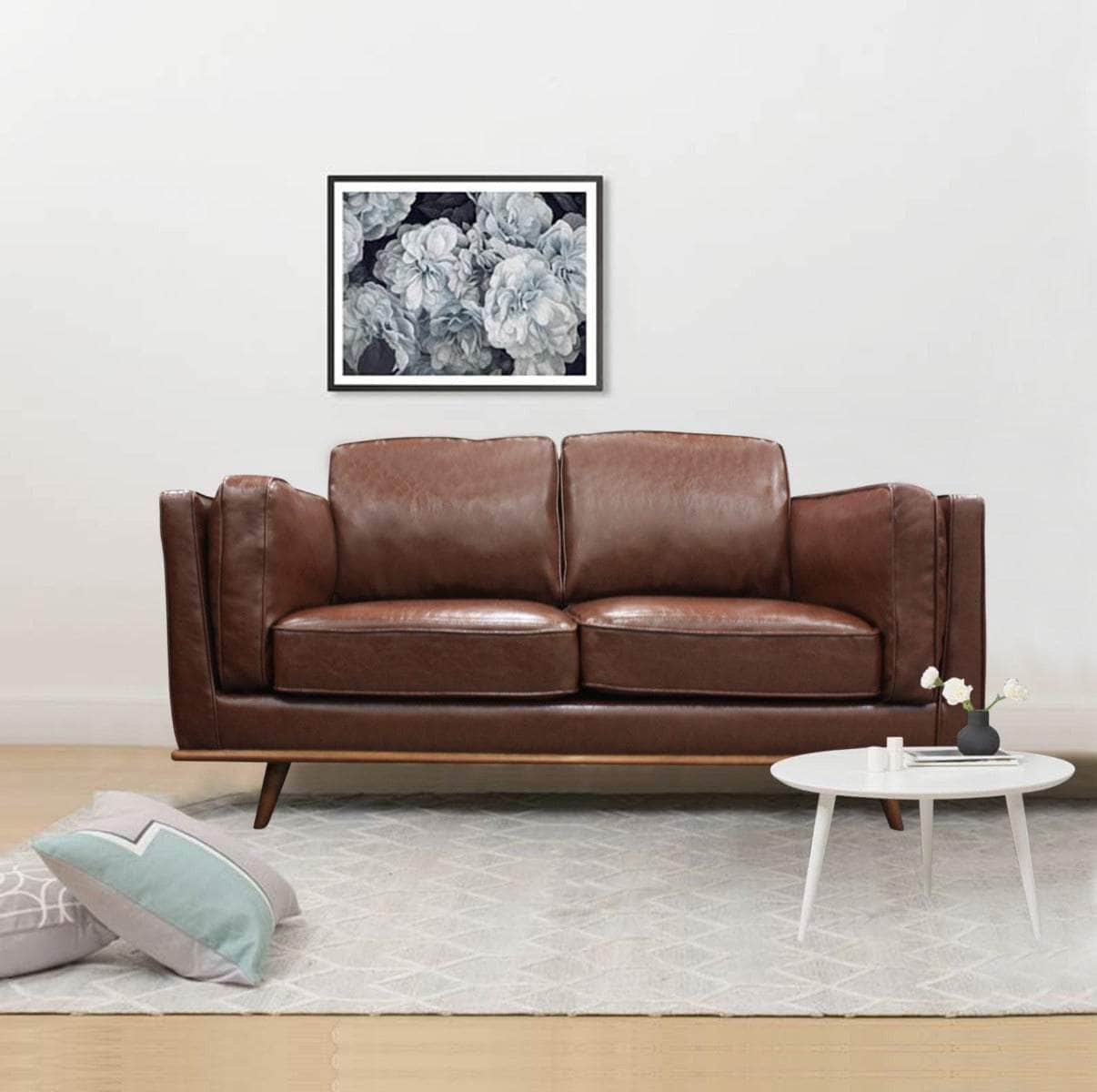 Brown Leather 2-Seater Modern Lounge Sofa