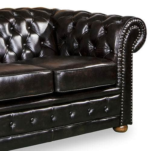 Brown Leather 3-Seater Button-Studded Sofa Set