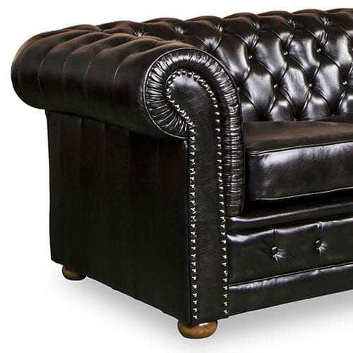 Brown Leather 3-Seater Button-Studded Sofa Set