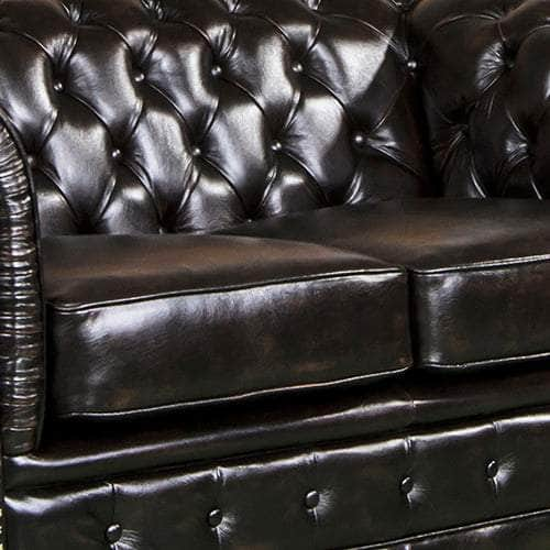 Brown Leather 3-Seater Button-Studded Sofa Set