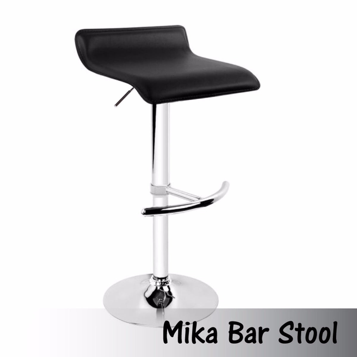 Sleek Black Bar Stools - Leather, Low Back, Adjustable