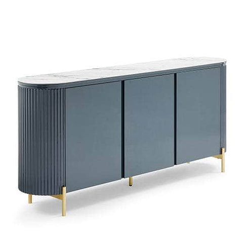 Buffet Mdf Glossy Surface Ceramic Top Dark Blue Storage Cabinet