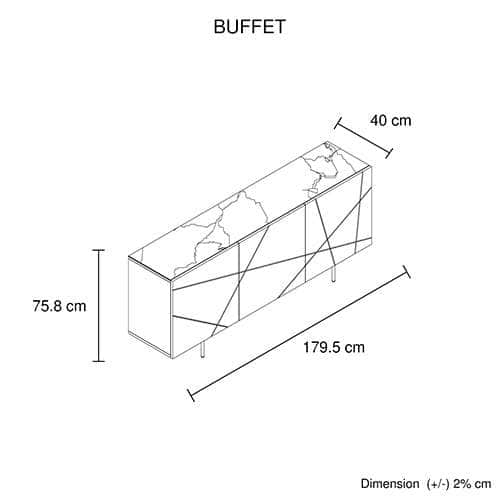 Buffet Sideboard Colour Ceramic Top Mdf In Glossy White Gold Colour