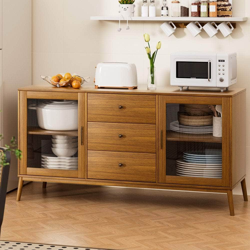 Buffet Sideboard Glass Doors - Oak