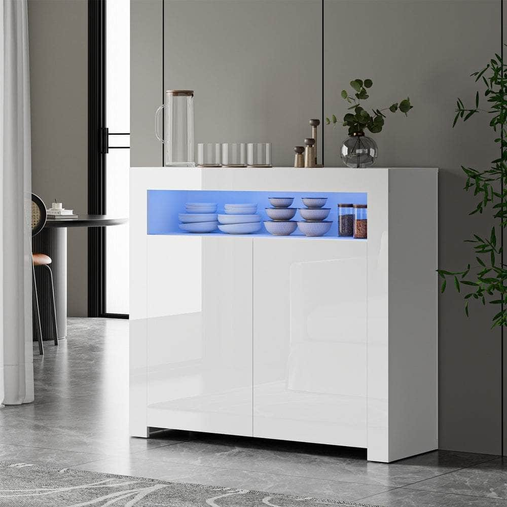 Buffet Sideboard LED RGB High Gloss 2 Doors Black/White