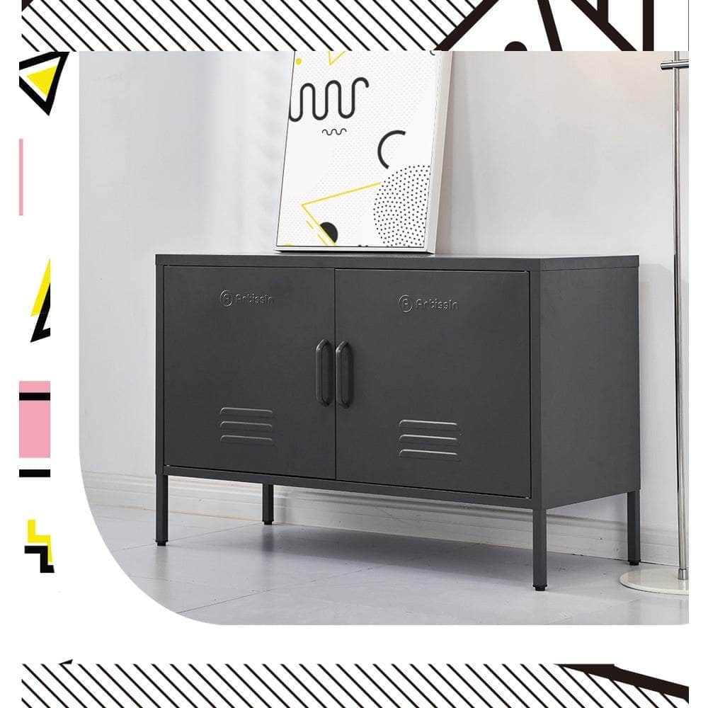 Buffet Sideboard Metal Cabinet - BASE Charcoal/Green/Pink/White