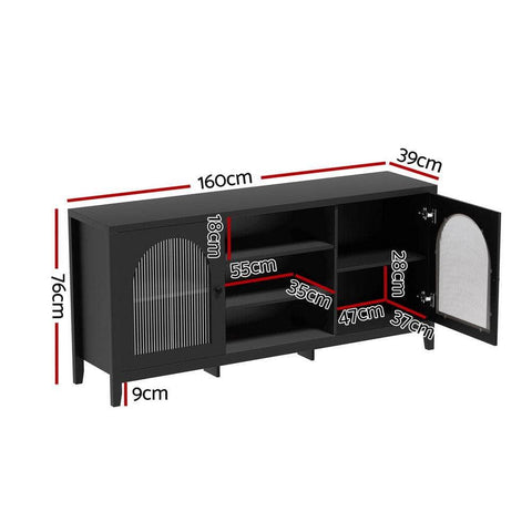 Buffet Sideboard Shelves Double Doors - Black