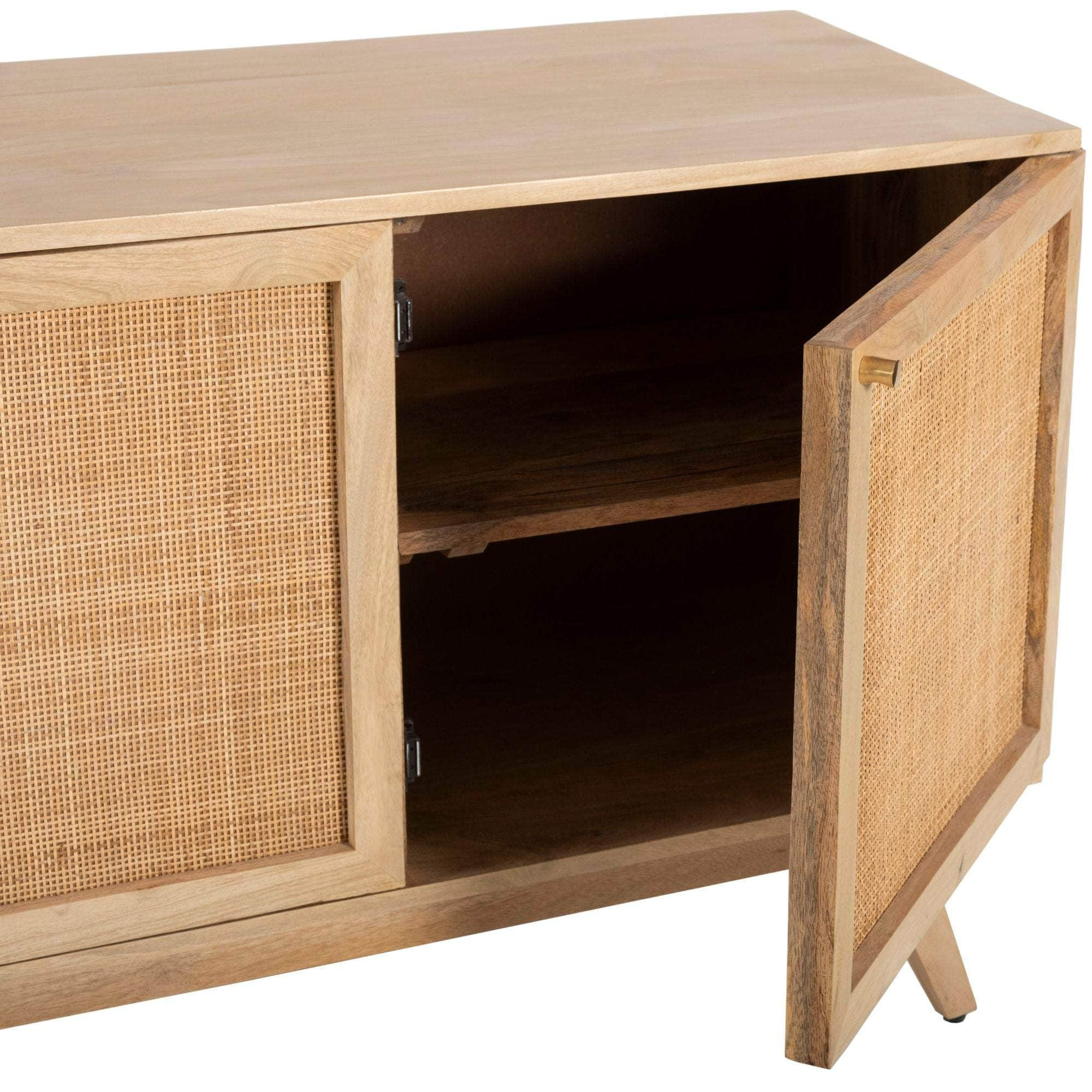 Buffet Table 150Cm 3 Door Solid Mango Wood Storage Cabinet Natural