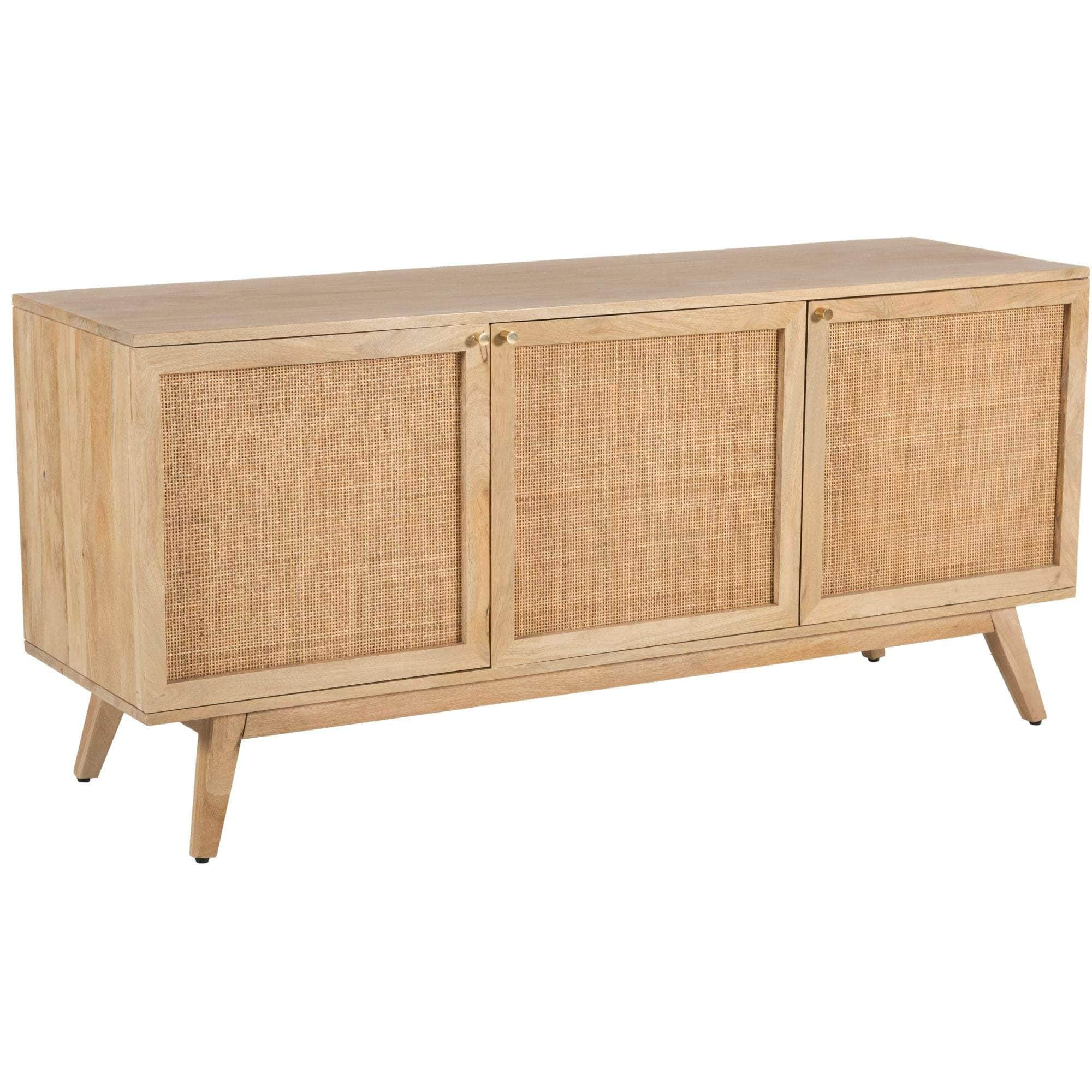 Buffet Table 150Cm 3 Door Solid Mango Wood Storage Cabinet Natural