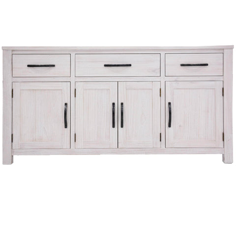 Buffet Table 158Cm 4 Door 3 Drawer Solid Mt Ash Timber Wood - White