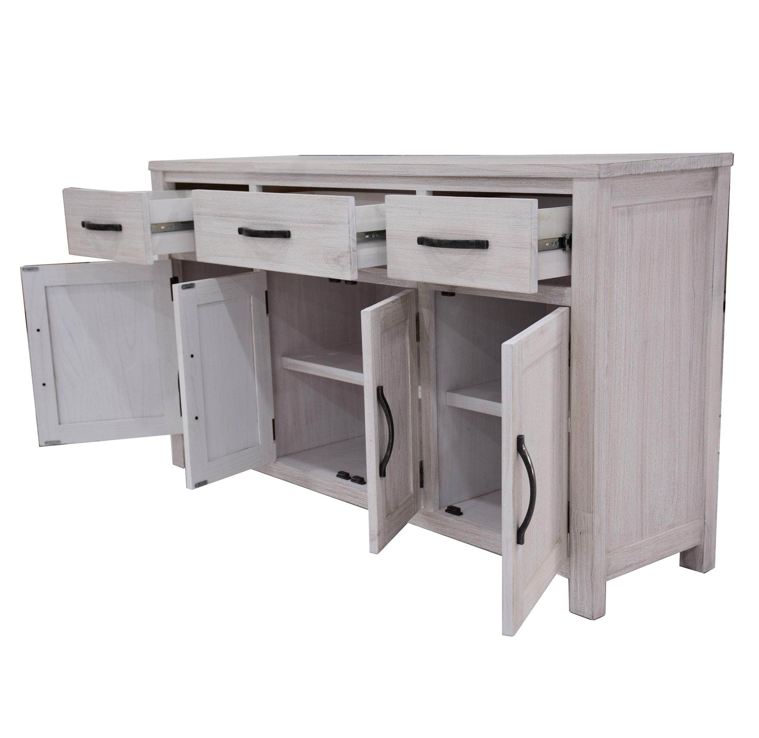 Buffet Table 158Cm 4 Door 3 Drawer Solid Mt Ash Timber Wood - White