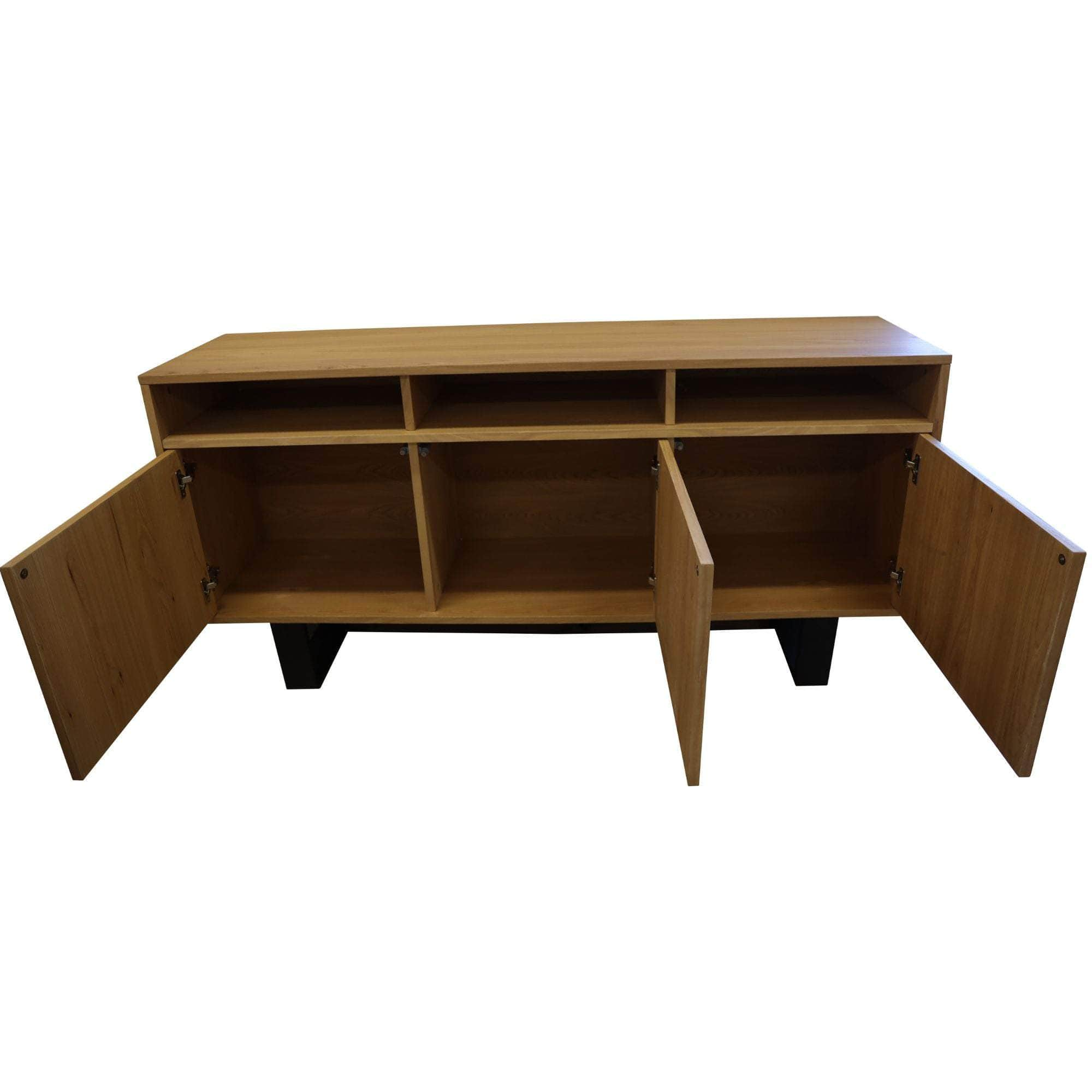 Buffet Table 160Cm 3 Door 3 Niche Elm Timber Wood Metal Leg - Natural