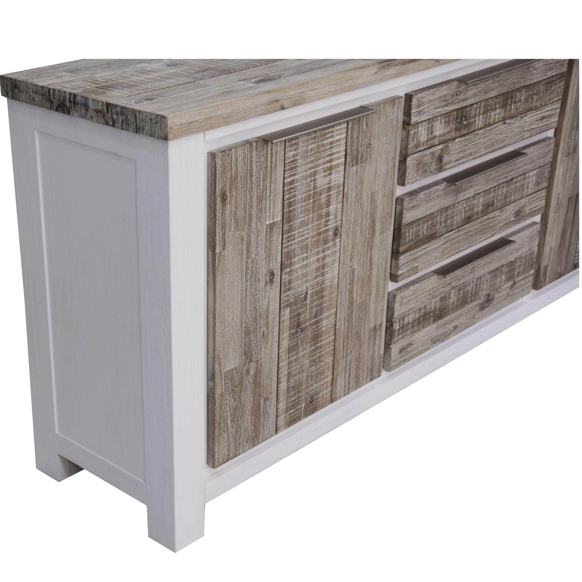 Buffet Table 200Cm 2 Door 3 Drawer Solid Acacia Timber - White Brush