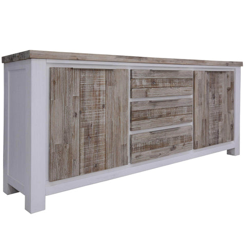 Buffet Table 200Cm 2 Door 3 Drawer Solid Acacia Timber - White Brush