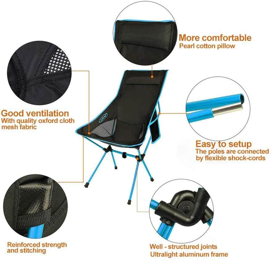 Camping Chair Folding High Back Backpacking Chair With Headrest, Lightweight Portable