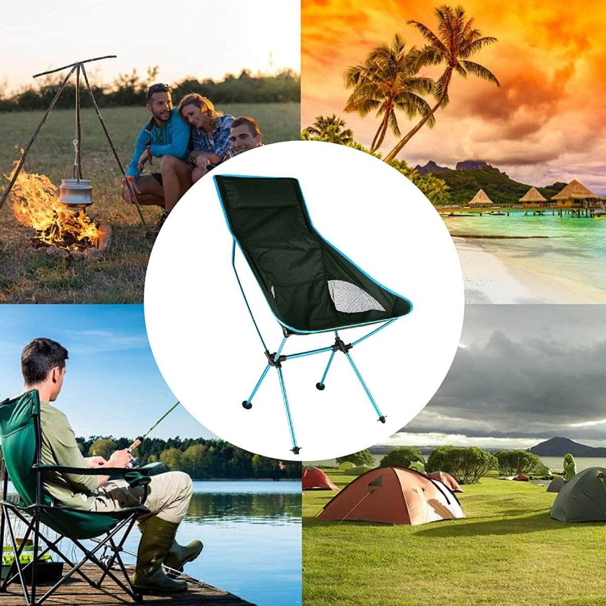 Camping Chair Folding High Back Backpacking Chair With Headrest, Lightweight Portable