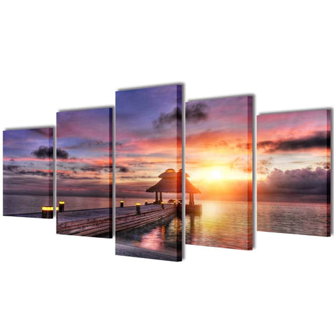 Canvas Wall Print Set Beach with Pavilion  M