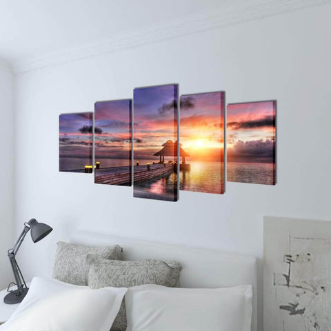 Canvas Wall Print Set Beach with Pavilion  M