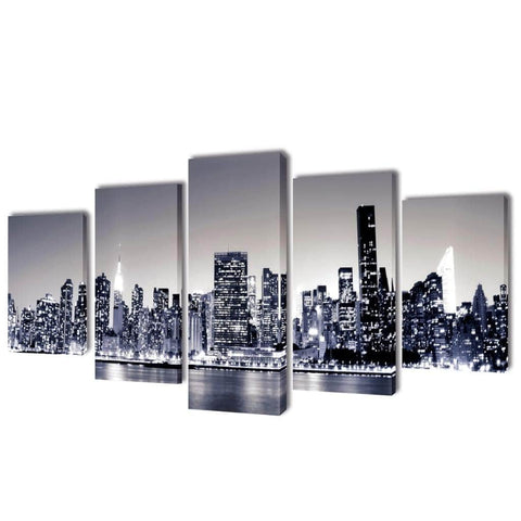 Canvas Wall Print Set monochrome New York Skyline S