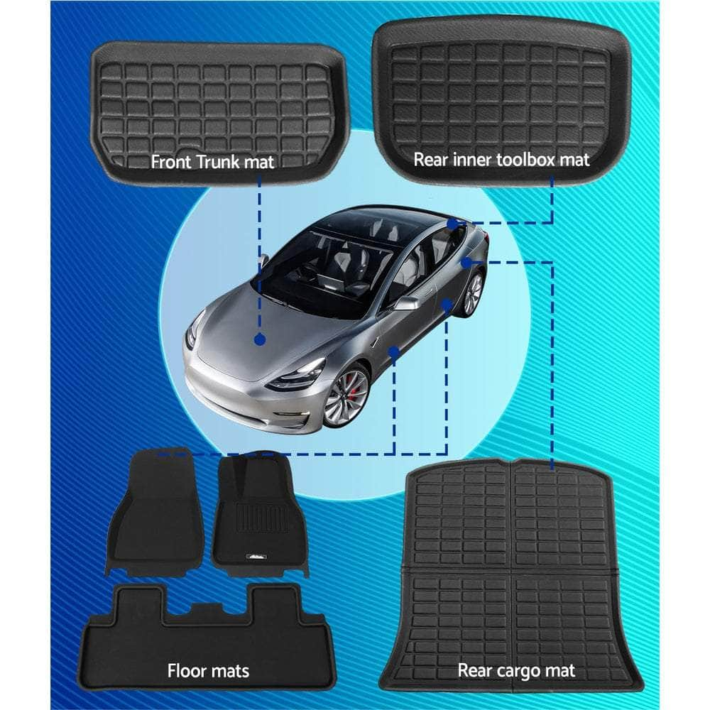 Car Rubber Floor Trunk Toolbox Cargo Mats For Tesla Model Y 2021-2023