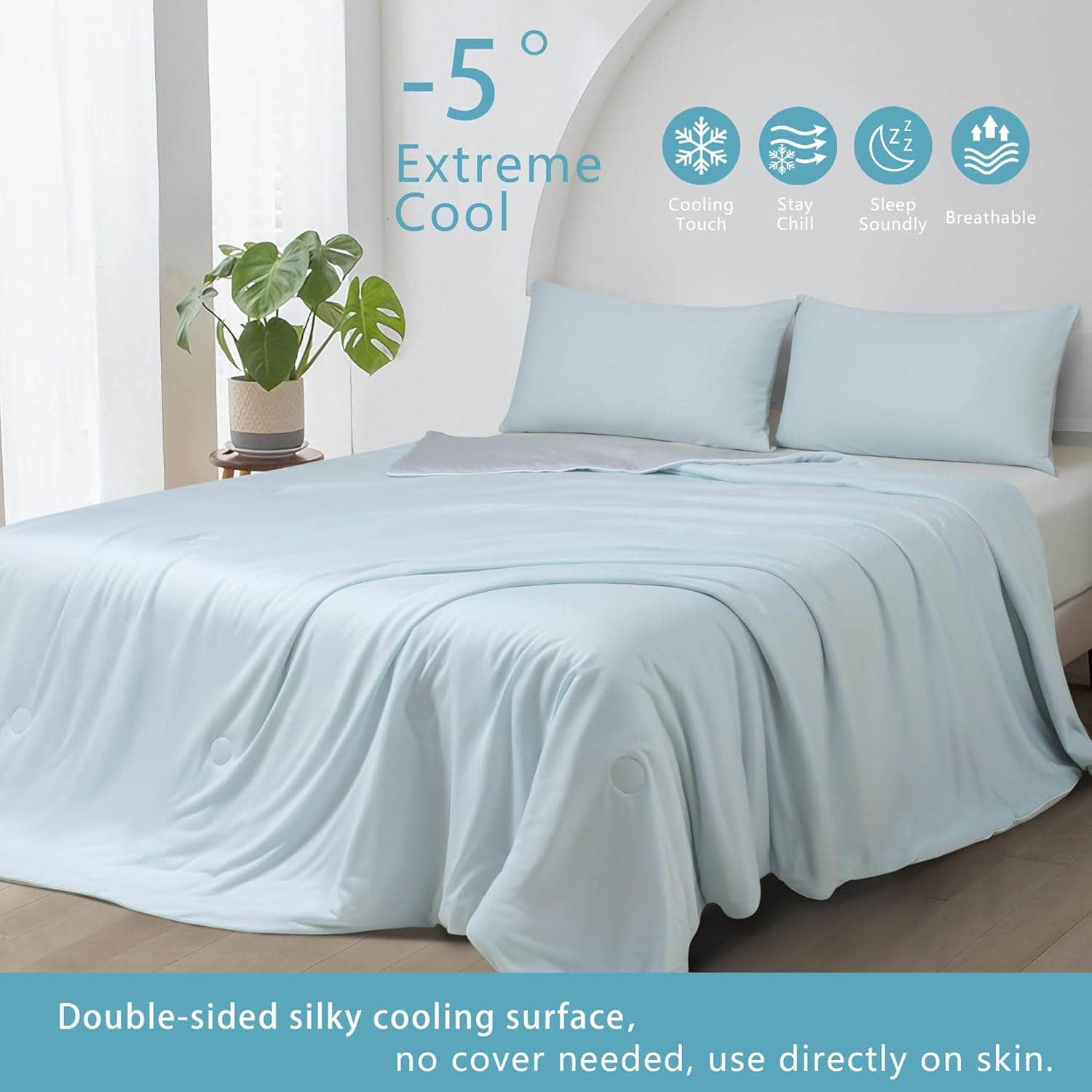 Casa Ice Cooling Reversible Summer Comforter Blanket (Blue and Grey, Queen/King)