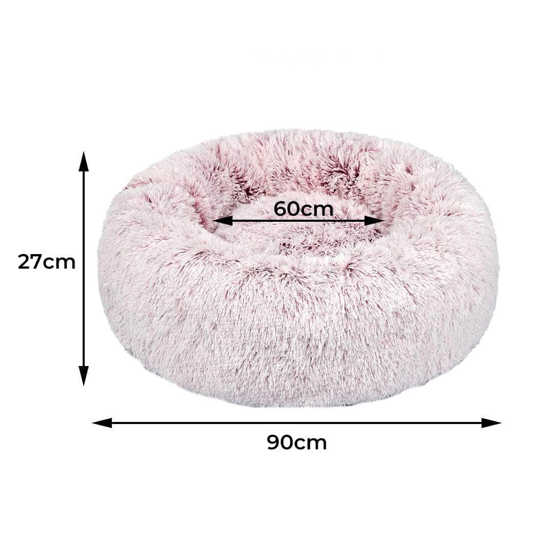 Cat Dog Donut Nest Calming Mat Soft Plush Kennel Pink L