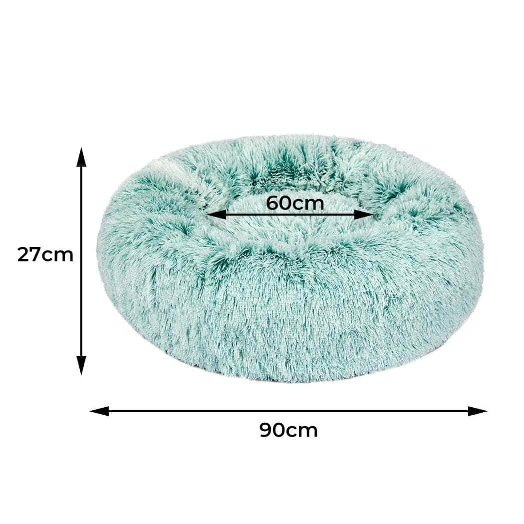 Cat Dog Donut Nest Calming Mat Soft Plush Kennel Teal L