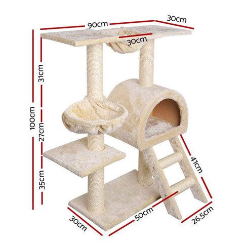 Cat Tree 100cm Tower Scratching Post Scratcher Condo House Trees Bed Beige