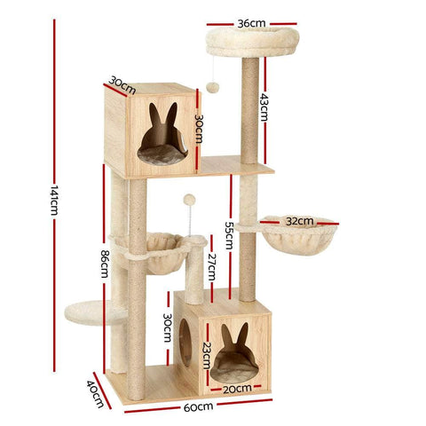 Cat Tree 141cm Tower Scratching Post Scratcher Wood