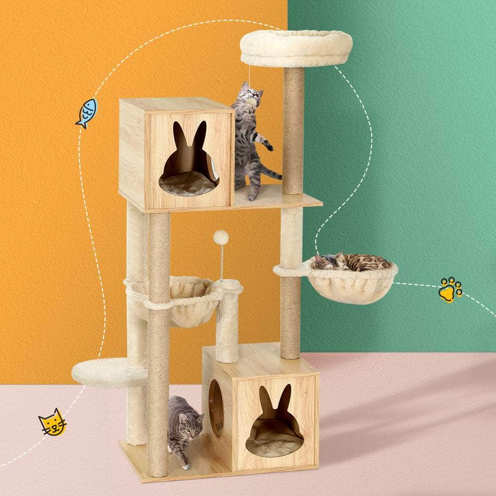 Cat Tree 141cm Tower Scratching Post Scratcher Wood