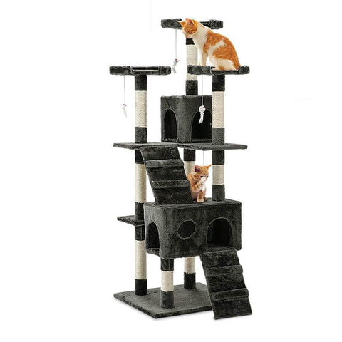 Cat Tree 180Cm Tower Scratching Post Scratcher Wood House Toys Grey