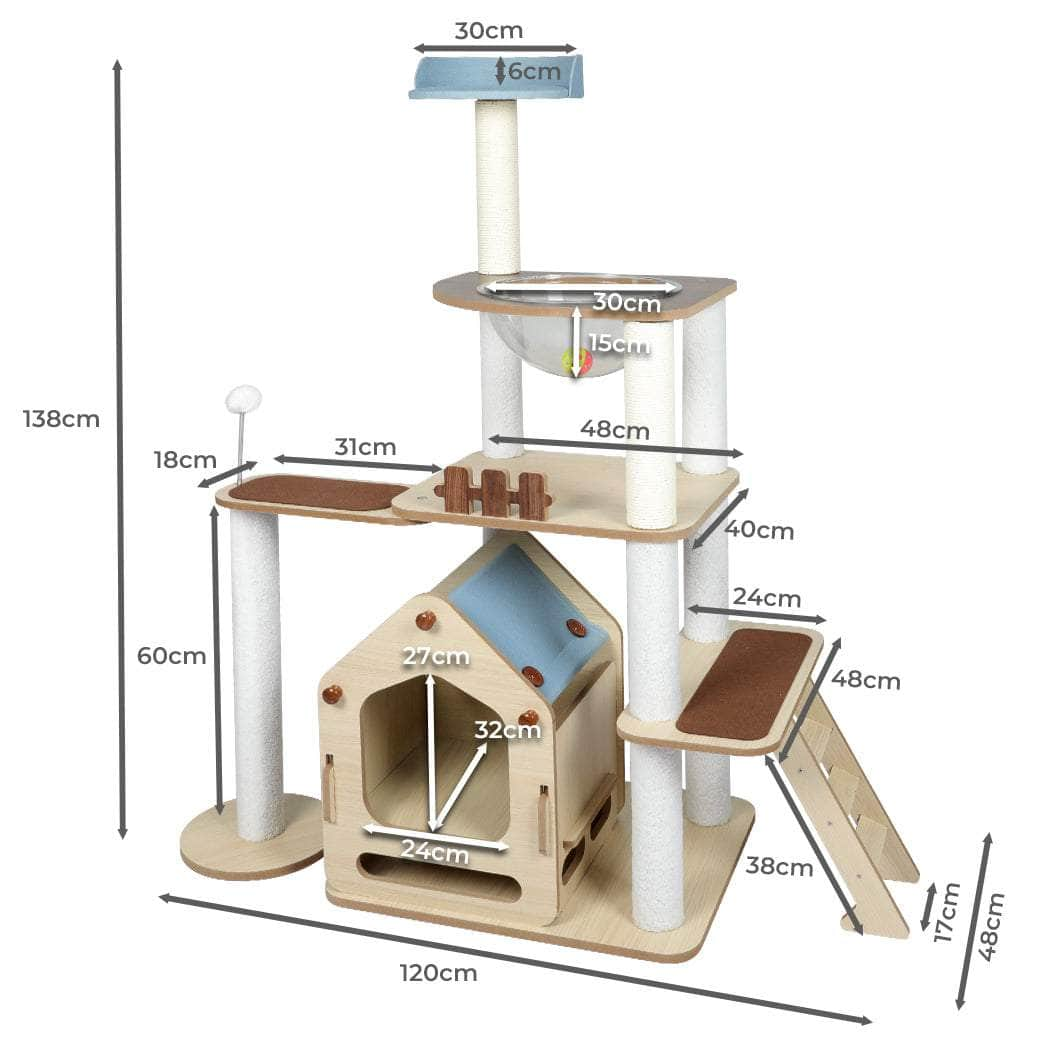 Cat Tree Scratching Post Scratcher Cats Tower Wood Condo Toys House 138cm