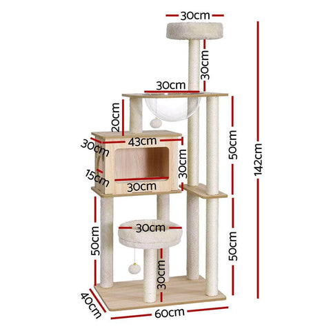 Cat Tree Tower 142cm Scratcher Condo House