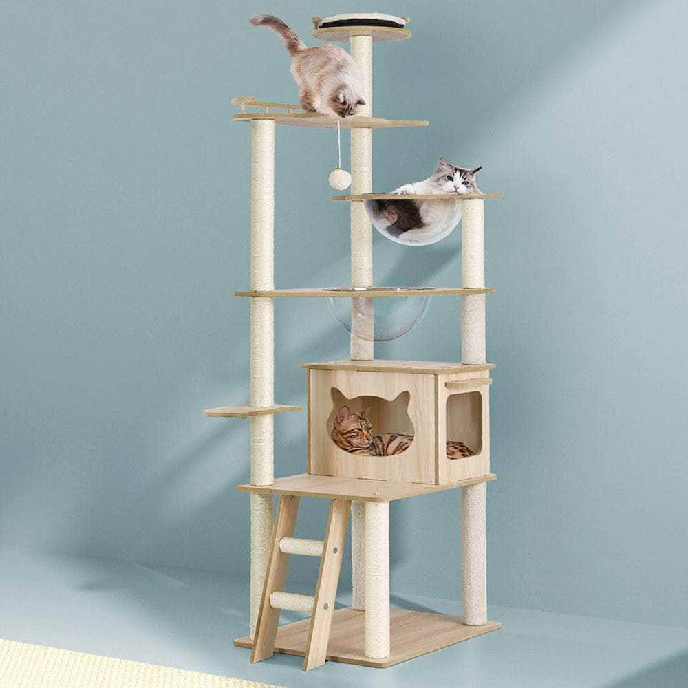 Cat Tree Tower Scratching Post Scratcher 174cm Wood Bed Condo House Ladder