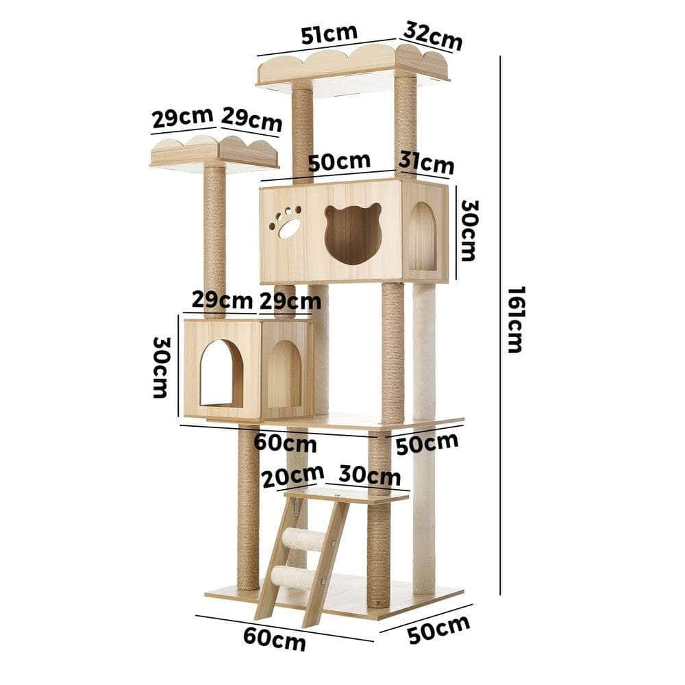 Cat Tree Tower Scratching Post Wood Condo 161cm