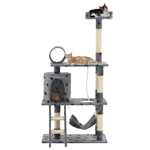 Cat Tree with Sisal Scratching Posts 140 cm Grey Paw Prints