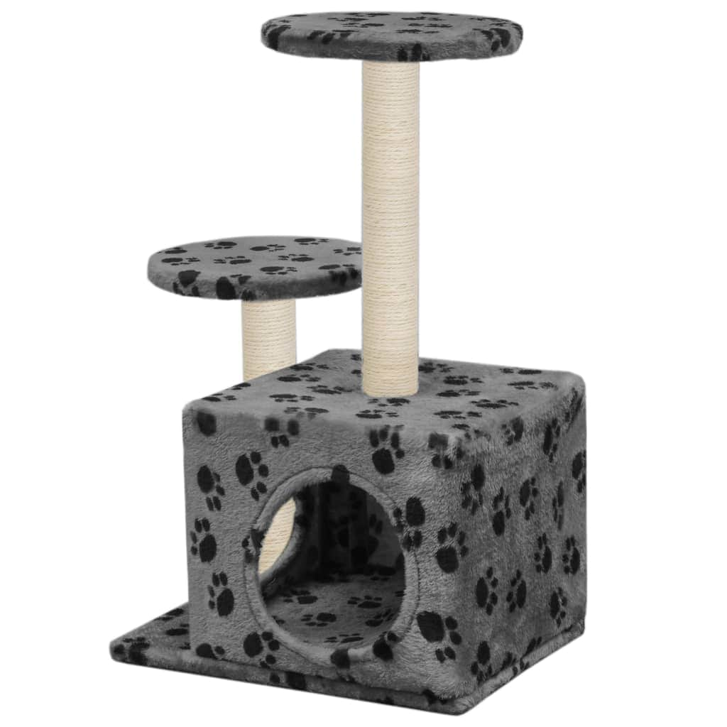 Cat Tree with Sisal Scratching Posts 60 cm Grey Paw Prints