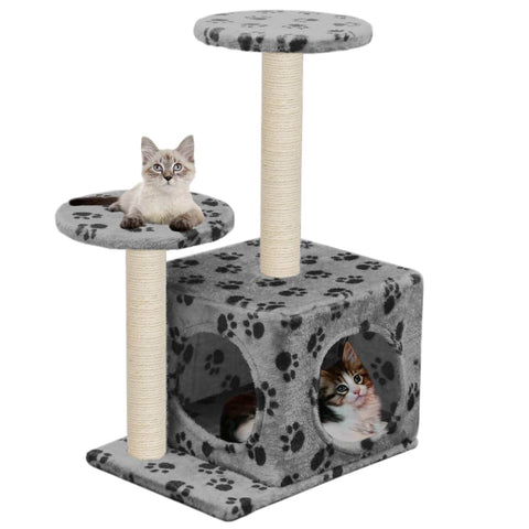 Cat Tree with Sisal Scratching Posts 60 cm Grey Paw Prints